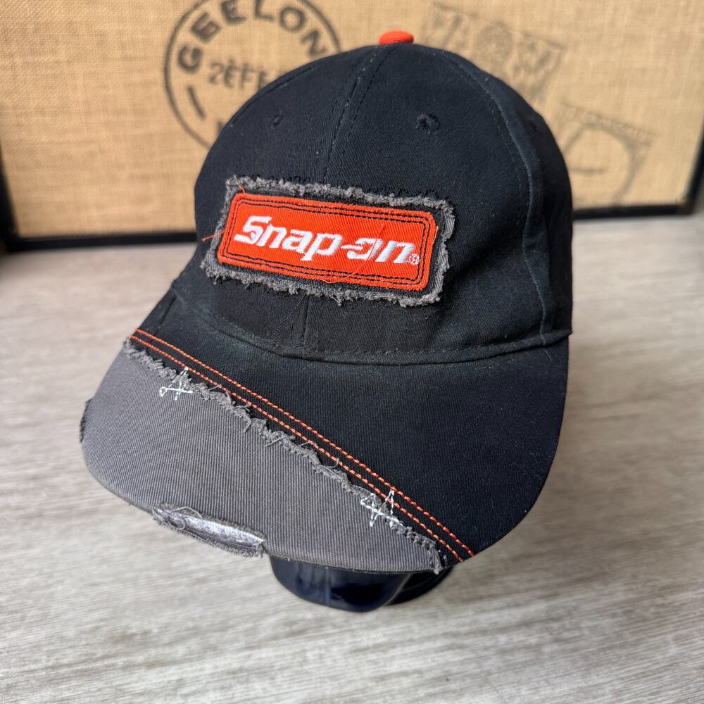 Snap-on Tools Hat Cap Adjustable Strapback Black Gray Distressed Style Workwear